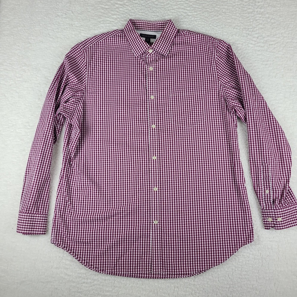 Banana Republic Dress Shirt Mens XL Maroon Purple Check Non Iron Button Up